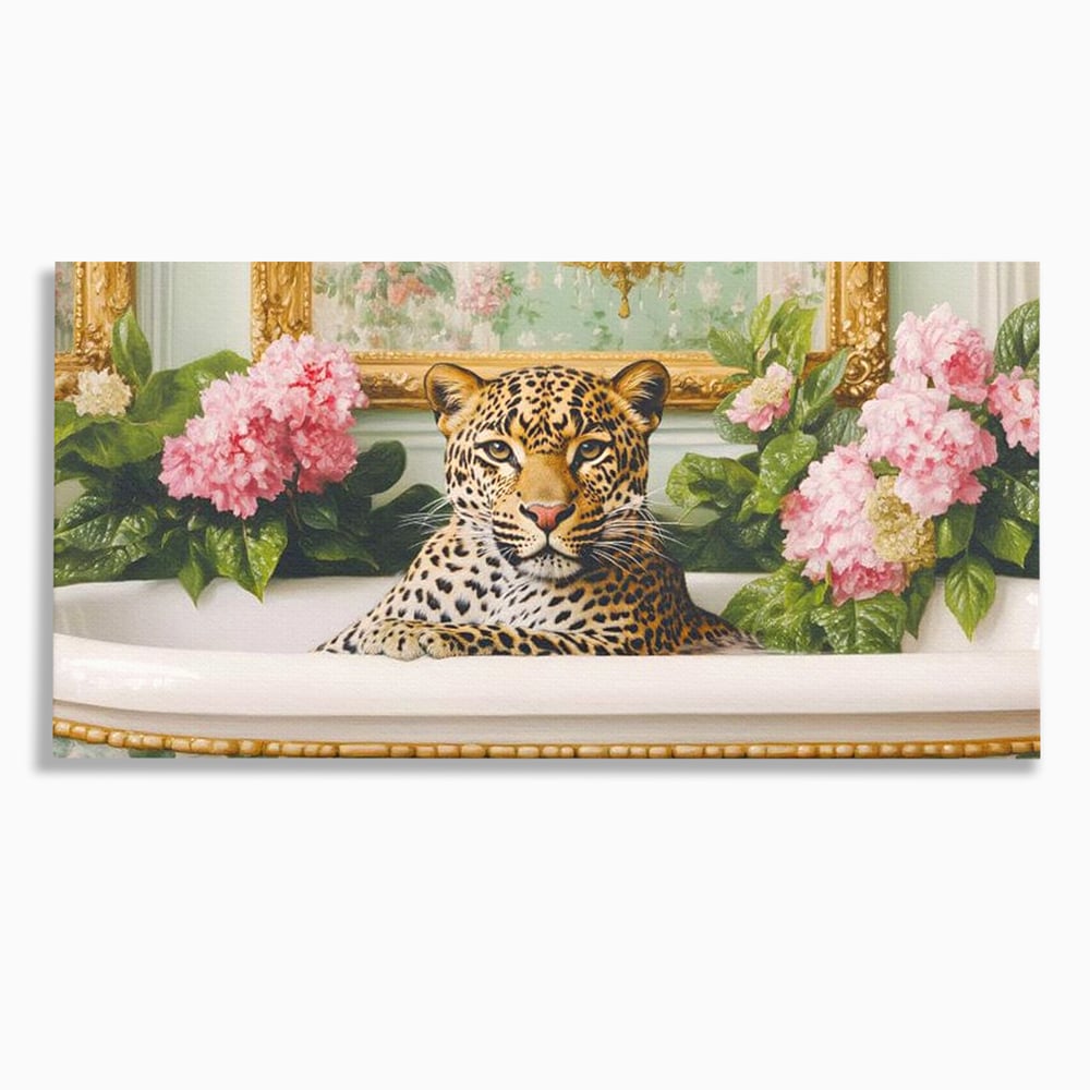 Tablou canvas cu tablou canvas cu leopard in cada, fara rama, pe sasiu de lemn